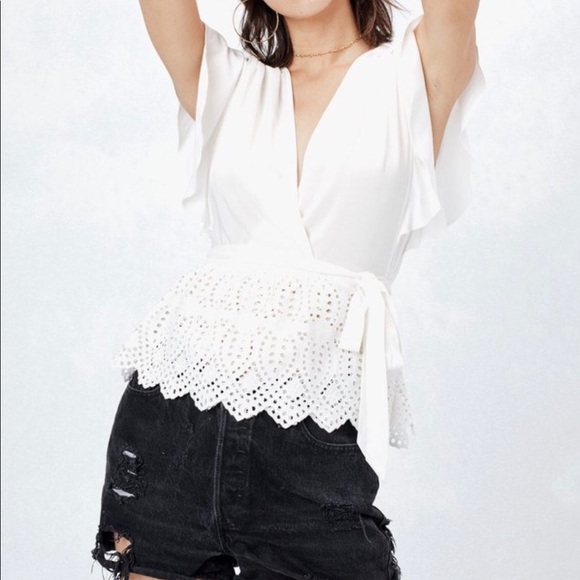 Love Stitch Tops - White wrap around eyelet lace blouse Love Stitch Tops - White wrap around eyelet lace blouse